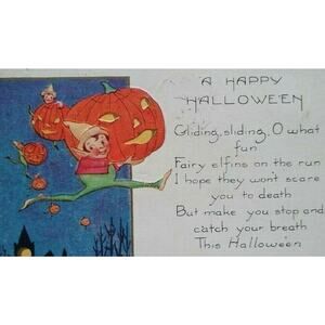 Halloween Postcard Whitney Running Fairy Gnome Elf Brownie 1923 Boston Fantasy